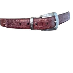 Greg Norman Croc Leather Belt Silver Tone Buckle Brown Mens 36 preloved‎